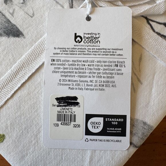 Williams Sonoma Limone 100% Cotton Twill Table Cloth Kitchen Linens Lemons Italy - Picture 7 of 8